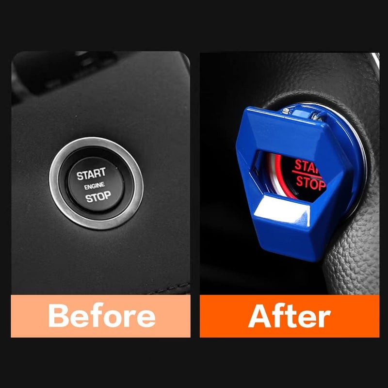 VARGTR Universal Engine Start/Stop Button Cover,Aluminum Alloy Car Power Control Trim,Push to Start Button Cover Key Protective Cover for Civic CRV XRV Challenger Charger CHR (Blue) - Image 2